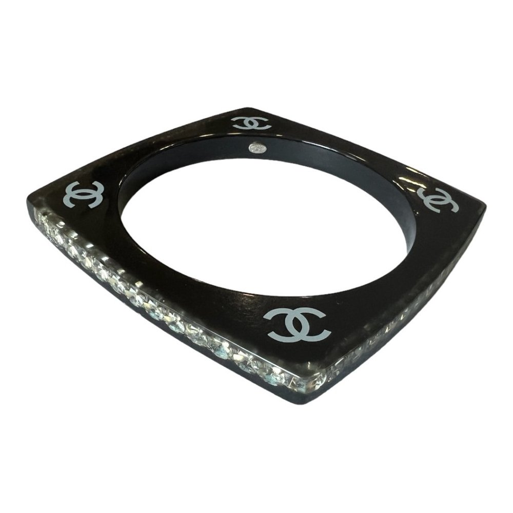 CHANEL: Black, Lucite & "Crystals" CC Logo Bangle #627